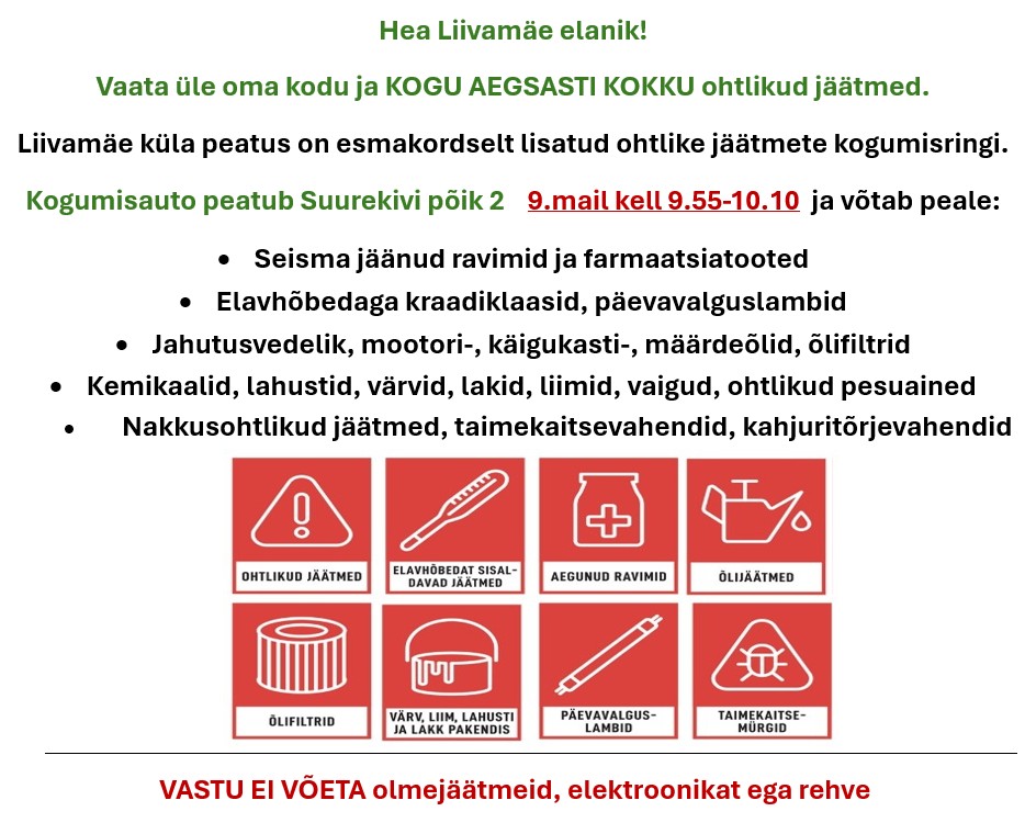 Ohtlike jäätmete kogumisring 9. mai 2026